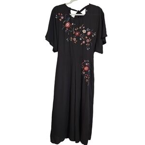 Charming Charlie Jumpsuit Romper Black Embroidered Bohemian, sz M